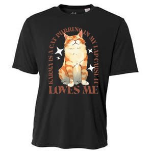 Cute Watercolor Cat Purring and Karma Lover Retro Art Style Cooling Performance Crew T-Shirt