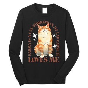 Cute Watercolor Cat Purring and Karma Lover Retro Art Style Long Sleeve Shirt