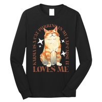 Cute Watercolor Cat Purring and Karma Lover Retro Art Style Long Sleeve Shirt