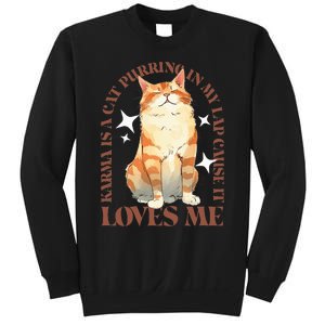 Cute Watercolor Cat Purring and Karma Lover Retro Art Style Sweatshirt