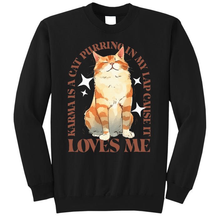 Cute Watercolor Cat Purring and Karma Lover Retro Art Style Sweatshirt