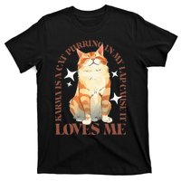 Cute Watercolor Cat Purring and Karma Lover Retro Art Style T-Shirt