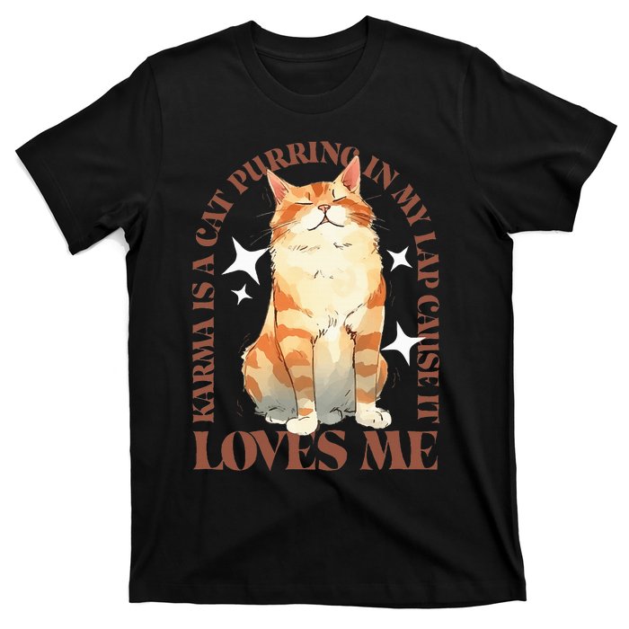 Cute Watercolor Cat Purring and Karma Lover Retro Art Style T-Shirt