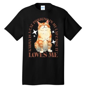 Cute Watercolor Cat Purring and Karma Lover Retro Art Style Tall T-Shirt