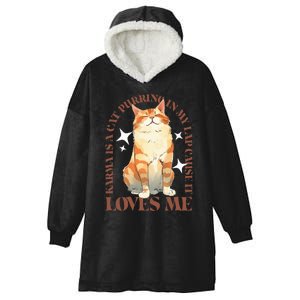 Cute Watercolor Cat Purring and Karma Lover Retro Art Style Hooded Wearable Blanket