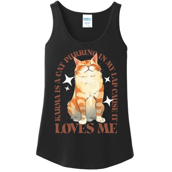 Cute Watercolor Cat Purring and Karma Lover Retro Art Style Ladies Essential Tank