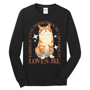 Cute Watercolor Cat Purring and Karma Lover Retro Art Style Tall Long Sleeve T-Shirt