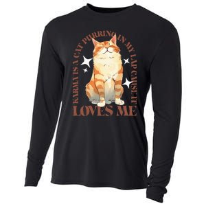 Cute Watercolor Cat Purring and Karma Lover Retro Art Style Cooling Performance Long Sleeve Crew