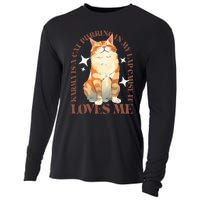 Cute Watercolor Cat Purring and Karma Lover Retro Art Style Cooling Performance Long Sleeve Crew