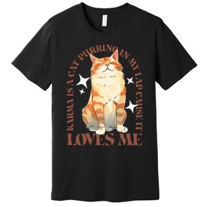 Cute Watercolor Cat Purring and Karma Lover Retro Art Style Premium T-Shirt