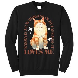 Cute Watercolor Cat Purring and Karma Lover Retro Art Style Tall Sweatshirt