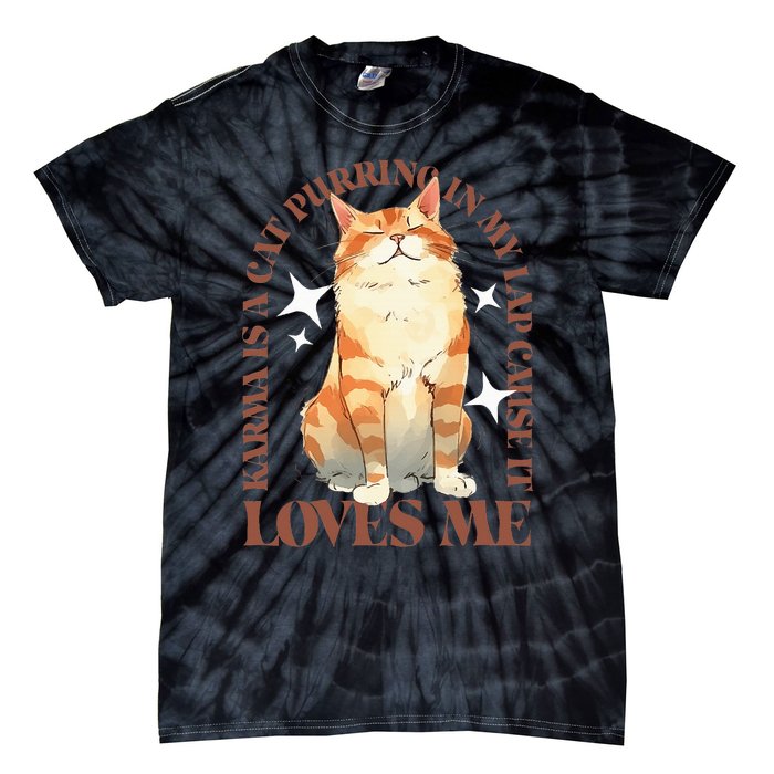 Cute Watercolor Cat Purring and Karma Lover Retro Art Style Tie-Dye T-Shirt