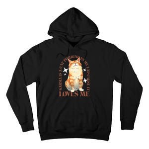 Cute Watercolor Cat Purring and Karma Lover Retro Art Style Tall Hoodie