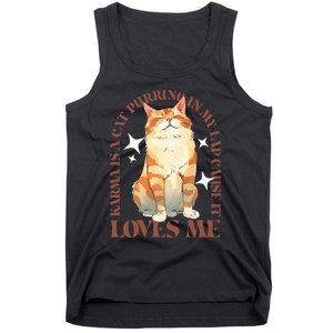 Cute Watercolor Cat Purring and Karma Lover Retro Art Style Tank Top