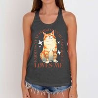 Cute Watercolor Cat Purring and Karma Lover Retro Art Style Women's Knotted Racerback Tank