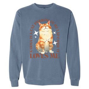 Cute Watercolor Cat Purring and Karma Lover Retro Art Style Garment-Dyed Sweatshirt