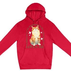 Cute Watercolor Cat Purring and Karma Lover Retro Art Style Premium Pullover Hoodie