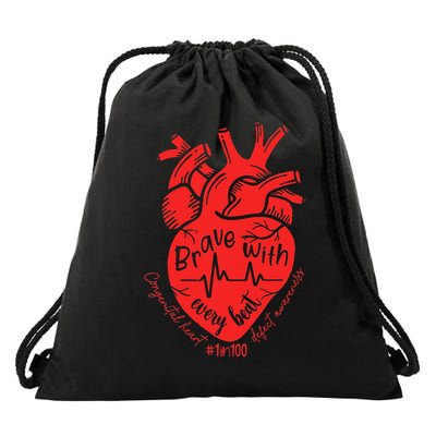 CHD Warrior Congenital Heart Defects Brave With Every A Drawstring Bag