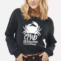 Crab Whisperer Crabs Crabber Crabbing Fishing Cropped Pullover Crew