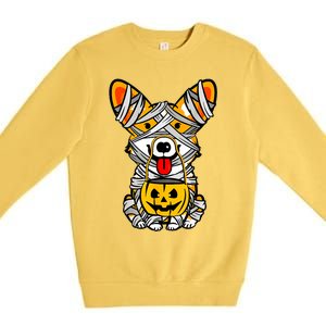 Cute Welsh Corgi Dog Mummy Pumpkin Halloween Spooky Season Gift Premium Crewneck Sweatshirt