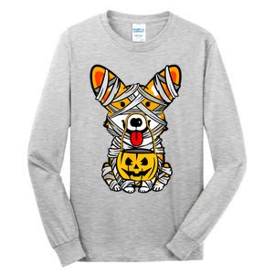 Cute Welsh Corgi Dog Mummy Pumpkin Halloween Spooky Season Gift Tall Long Sleeve T-Shirt