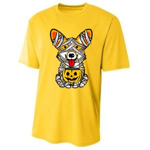 Cute Welsh Corgi Dog Mummy Pumpkin Halloween Spooky Season Gift Performance Sprint T-Shirt