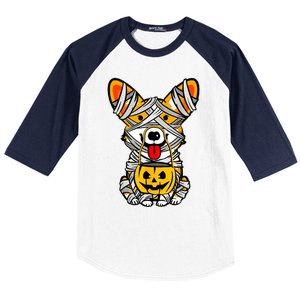 Cute Welsh Corgi Dog Mummy Pumpkin Halloween Spooky Season Gift Baseball Sleeve Shirt