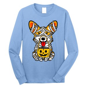 Cute Welsh Corgi Dog Mummy Pumpkin Halloween Spooky Season Gift Long Sleeve Shirt