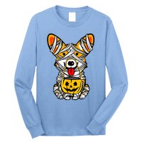 Cute Welsh Corgi Dog Mummy Pumpkin Halloween Spooky Season Gift Long Sleeve Shirt