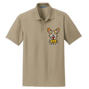 Cute Welsh Corgi Dog Mummy Pumpkin Halloween Spooky Season Gift Dry Zone Grid Polo