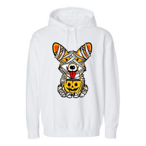 Cute Welsh Corgi Dog Mummy Pumpkin Halloween Spooky Season Gift Garment-Dyed Fleece Hoodie