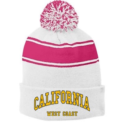 California West Coast Throwback Design Classic Stripe Pom Pom Beanie