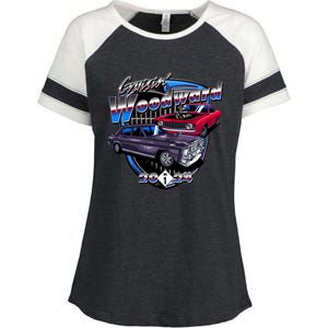 Cruisin Woodward Classic Cars 2024 Enza Ladies Jersey Colorblock Tee