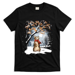 Cat Winter Cat Tree Winter Cat Snow Cat Snowflake Long Sleeve T-Shirt