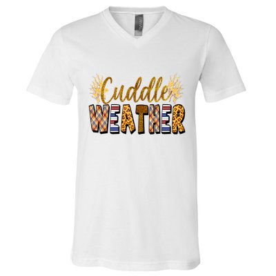 Cuddle Weather Cute Fall Pattern V-Neck T-Shirt