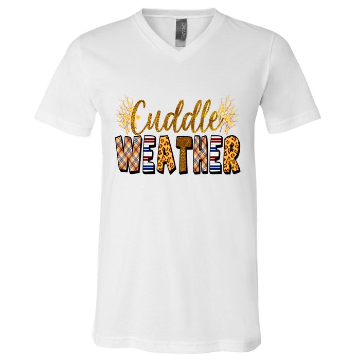 Cuddle Weather Cute Fall Pattern V-Neck T-Shirt