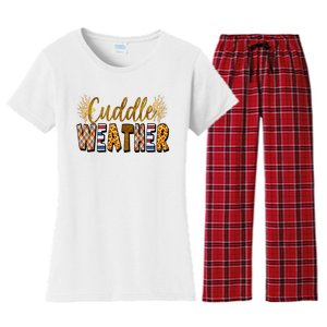 Cuddle Weather Cute Fall Pattern Women's Flannel Pajama Set