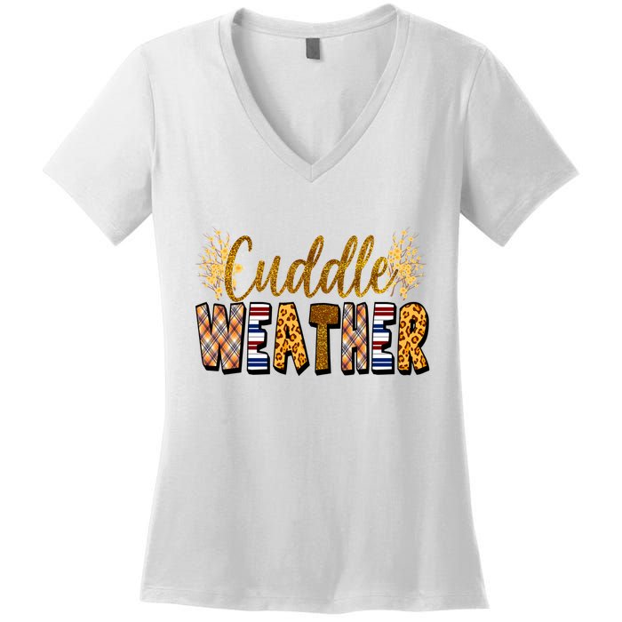 Cuddle Weather Cute Fall Pattern Women's V-Neck T-Shirt