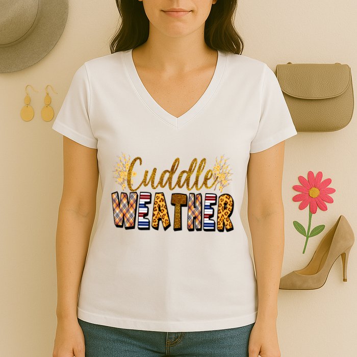 Cuddle Weather Cute Fall Pattern Women's V-Neck T-Shirt