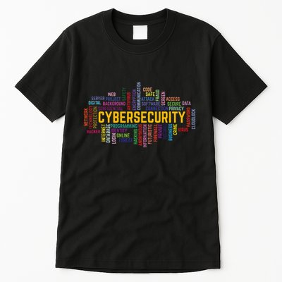 Cybersecurity Word Cloud Cyber Security Gift Cybersecurity Tall T-Shirt