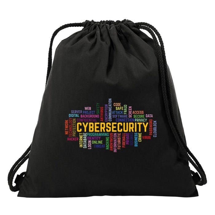 Cybersecurity Word Cloud Cyber Security Gift Cybersecurity Drawstring Bag
