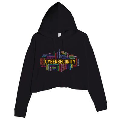 Cybersecurity Word Cloud Cyber Security Gift Cybersecurity Crop Fleece Hoodie