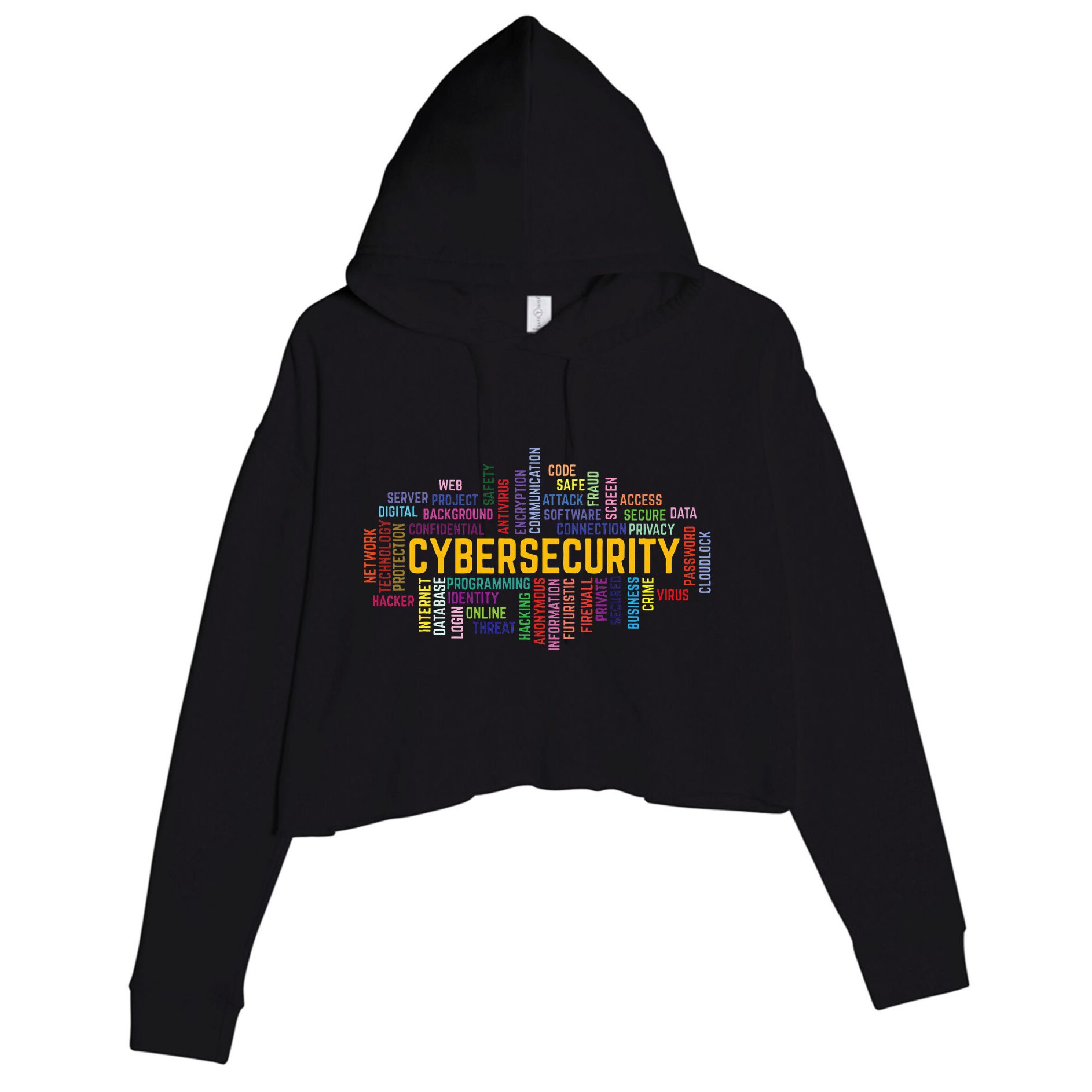Cybersecurity Word Cloud Cyber Security Gift Cybersecurity Crop Fleece Hoodie