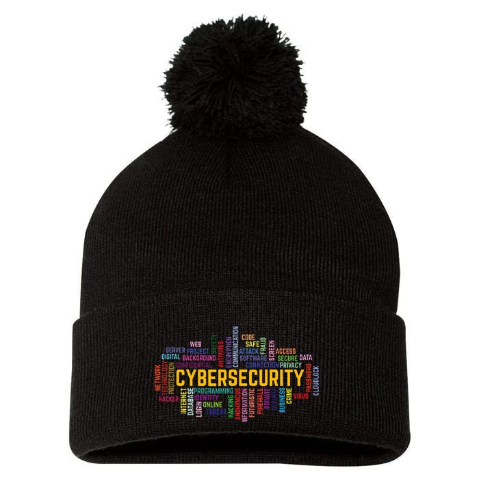 Cybersecurity Word Cloud Cyber Security Gift Cybersecurity Pom Pom 12in Knit Beanie