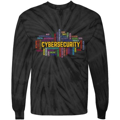 Cybersecurity Word Cloud Cyber Security Gift Cybersecurity Tie-Dye Long Sleeve Shirt