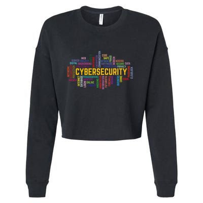 Cybersecurity Word Cloud Cyber Security Gift Cybersecurity Cropped Pullover Crew