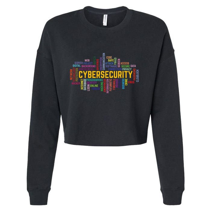 Cybersecurity Word Cloud Cyber Security Gift Cybersecurity Cropped Pullover Crew