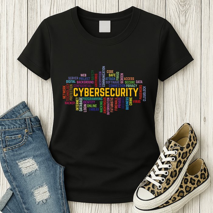 Cybersecurity Word Cloud Cyber Security Gift Cybersecurity Womens T-Shirt