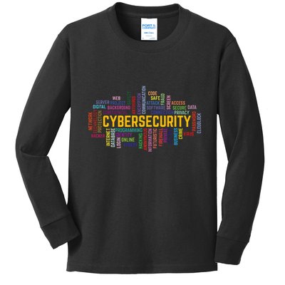 Cybersecurity Word Cloud Cyber Security Gift Cybersecurity Kids Long Sleeve Shirt