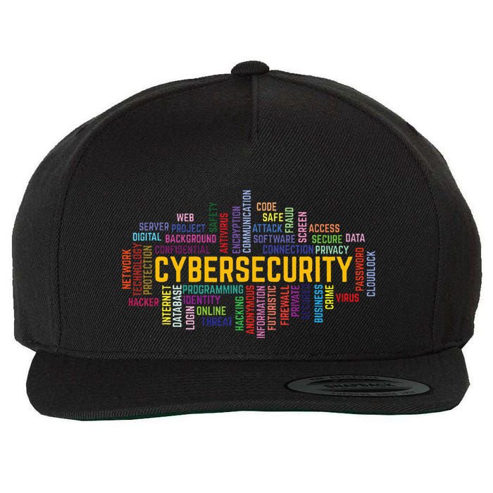 Cybersecurity Word Cloud Cyber Security Gift Cybersecurity Wool Snapback Cap